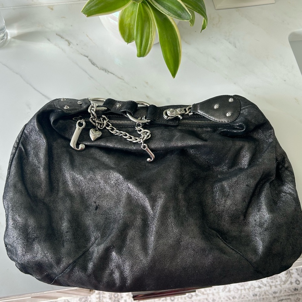 Vintage Juicy Couture Black Metallic Leather Shoulder Bag